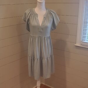 CALVIN KLEIN Sage Green Short-sleeve Midi Dress  Size 8